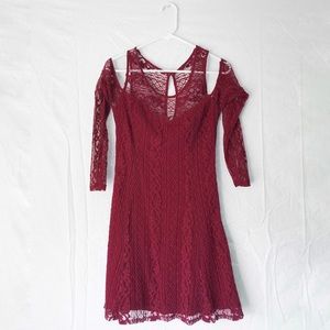 Hollister Red Wine Lace Cut Out Shoulder Dress